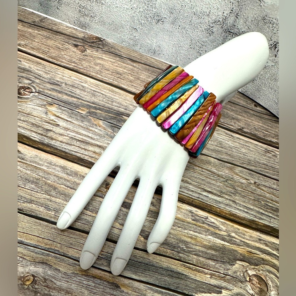 Abalone Shell /Colorful Bracelet -Stretch /Wide Cuff Elastic -Multi-Colors​​​